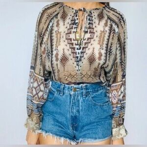 Fifteen Twenty Chiffon Border Print Blouse with Metallic Thread‎ Accents